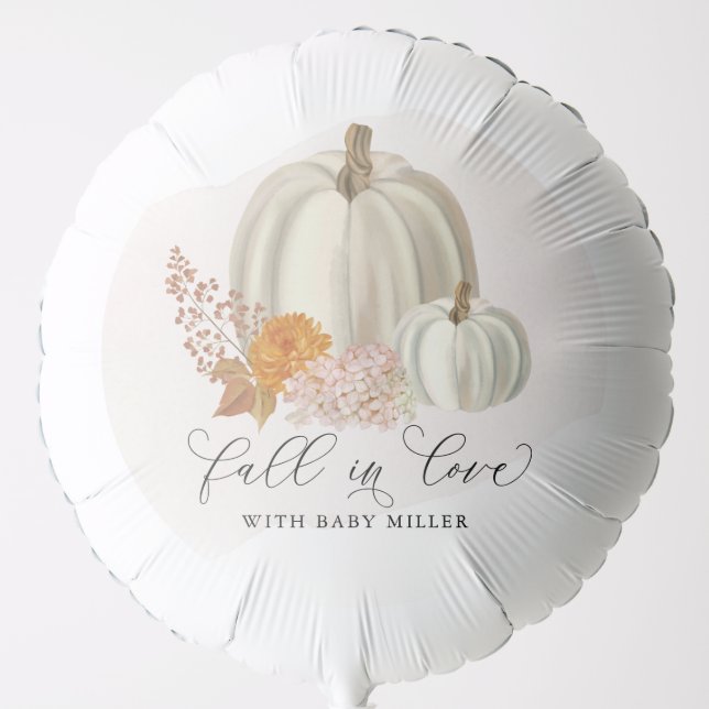 White Pumpkins Fall in Love Baby Shower Customized Balloon (Front)