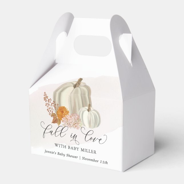 White Pumpkins Fall in Love Baby Shower Customized Favor Boxes (Front Side)