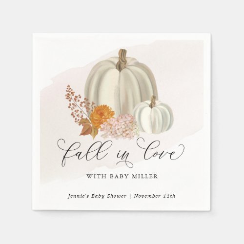 White Pumpkins Fall in Love Baby Shower Customized Napkins