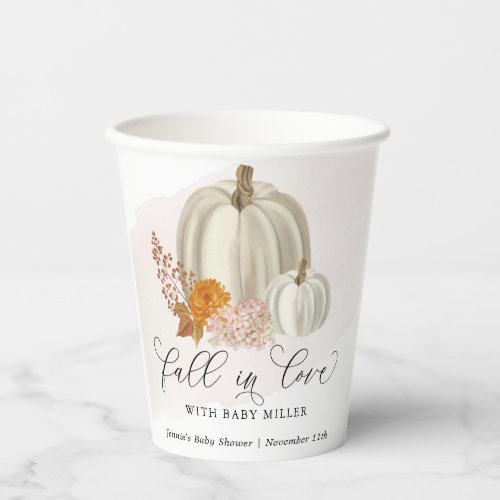 White Pumpkins Fall in Love Baby Shower Customized Paper Cups