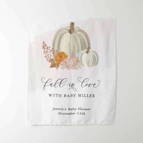 White Pumpkins Fall in Love Baby Shower Customized Tapestry