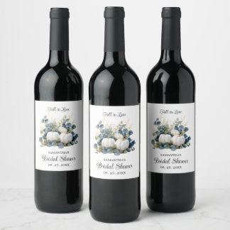 White pumpkins Fall In Love bridal shower Wine Label
