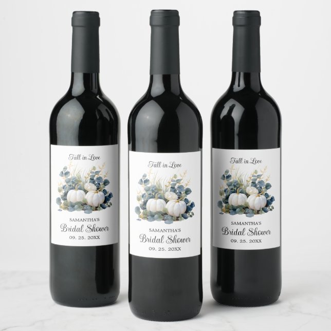 White pumpkins Fall In Love bridal shower Wine Label (Bottles)