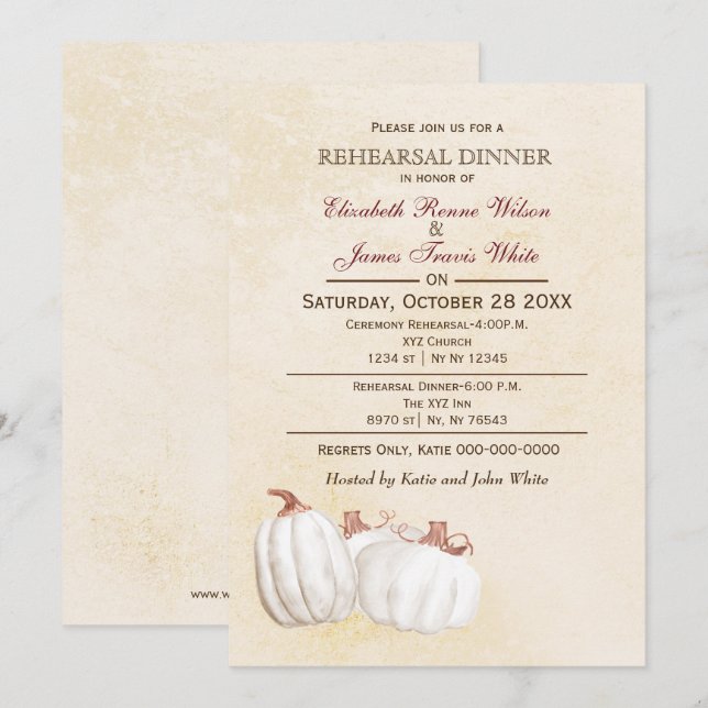 white pumpkins Fall rehearsal dinner invitation (Front/Back)
