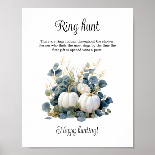 White pumpkins Fall Ring Hunt Bridal Shower Game Poster