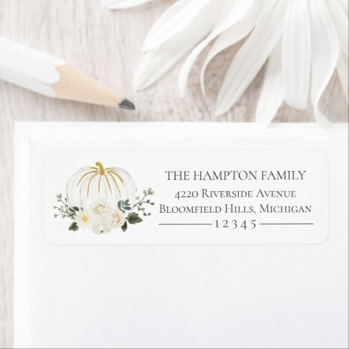 White Pumpkins Floral Fall Return Address Label