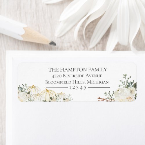 White Pumpkins Floral Fall Return Address Label