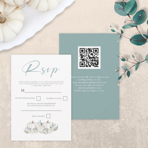 White Pumpkins Florals Script QR Code RSVP Card