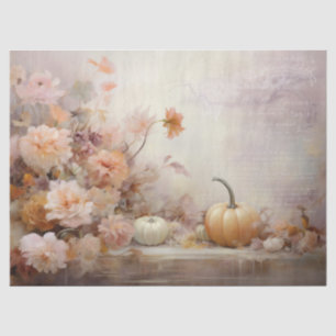 White Pumpkins Florals with Vintage Text Decoupage Tissue Paper