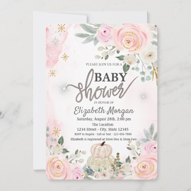 White Pumpkins,Flowers Baby Showe Invitation (Front)