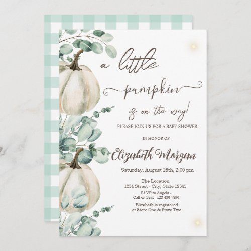 White Pumpkins Greenery Baby Shower   Invitation