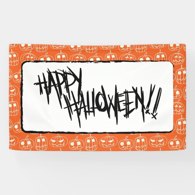 White Pumpkins Halloween Pattern Banner (Horizontal)
