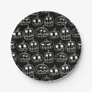 White Pumpkins Halloween Pattern Paper Plates
