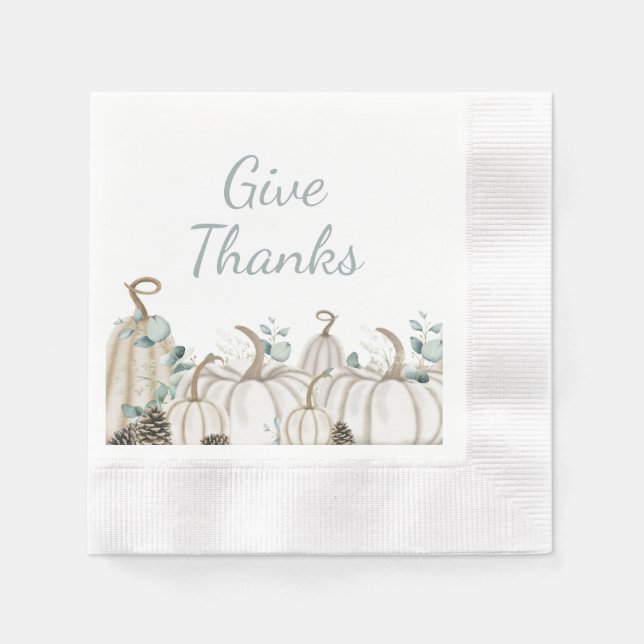 White Pumpkins Modern Farmhouse Happy Thanksgiving Napkins (Front)