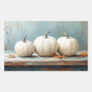 White Pumpkins on Vintage Blue Table Rectangular Sticker