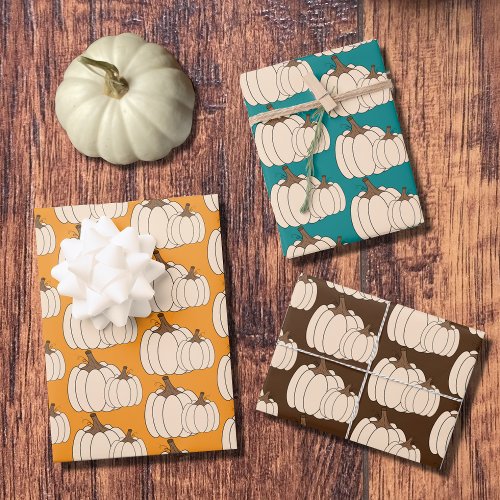 White Pumpkins Pattern Wrapping Paper Sheets