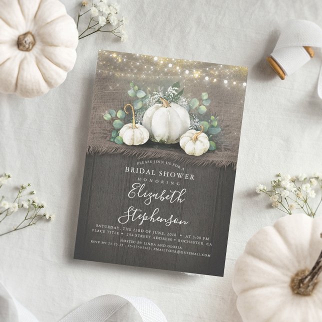 White Pumpkins Rustic Country Fall Bridal Shower Invitation (Creator Uploaded)