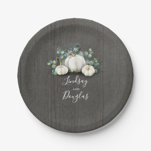 White Pumpkins Rustic Country Fall Inspired Paper Plates