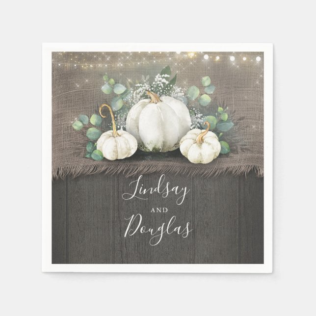 White Pumpkins Rustic Country Fall Wedding Napkins (Front)