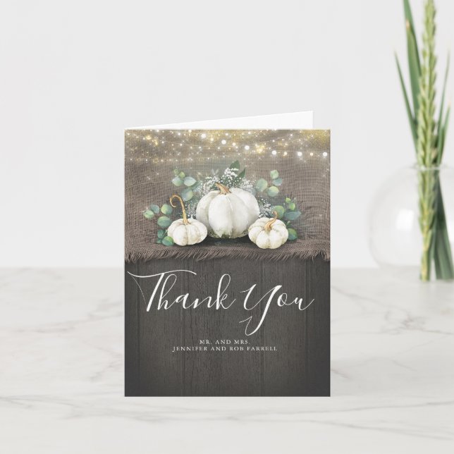 White Pumpkins Rustic Country Wedding Thank You (Front)