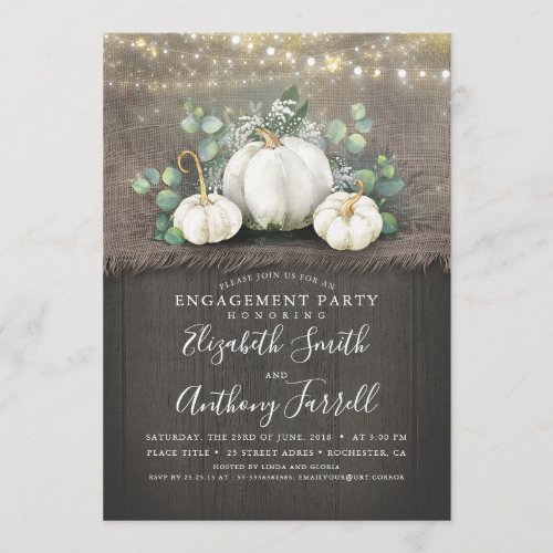 White Pumpkins Rustic Engagement Party Invitation