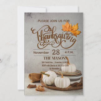 white pumpkins thanksgiving invitation