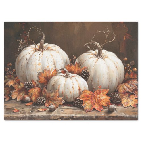 White Pumpkins Vintage Oil Painting Decoupage Tissue Paper