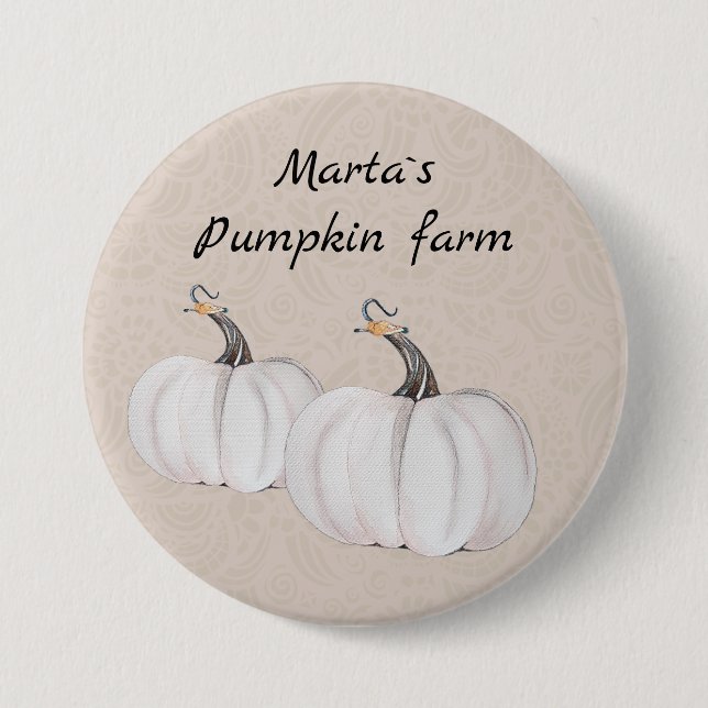 White Pumpkins Watercolor Art Pattern Button (Front)