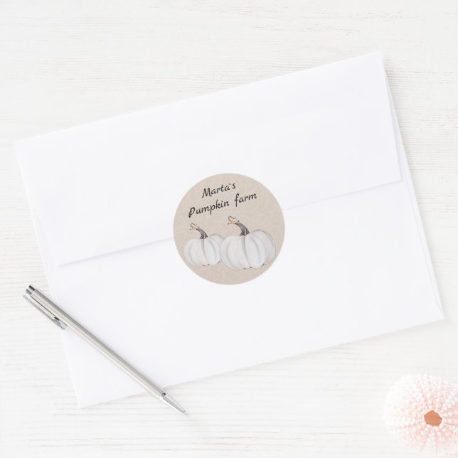 White Pumpkins Watercolor Art Pattern Classic Round Sticker (Envelope)