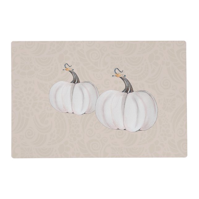 White Pumpkins Watercolor Art Pattern Placemat (Front)