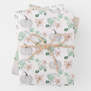 White Pumpkins Watercolor Art Pattern Wrapping Paper Sheets