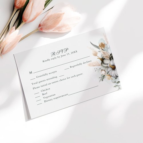 White Pumpkins with Wildflowers Wedding RSVP Card