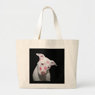 White Puppy Dog Love, Sealed with Lipstick Kisses Large Tote Bag