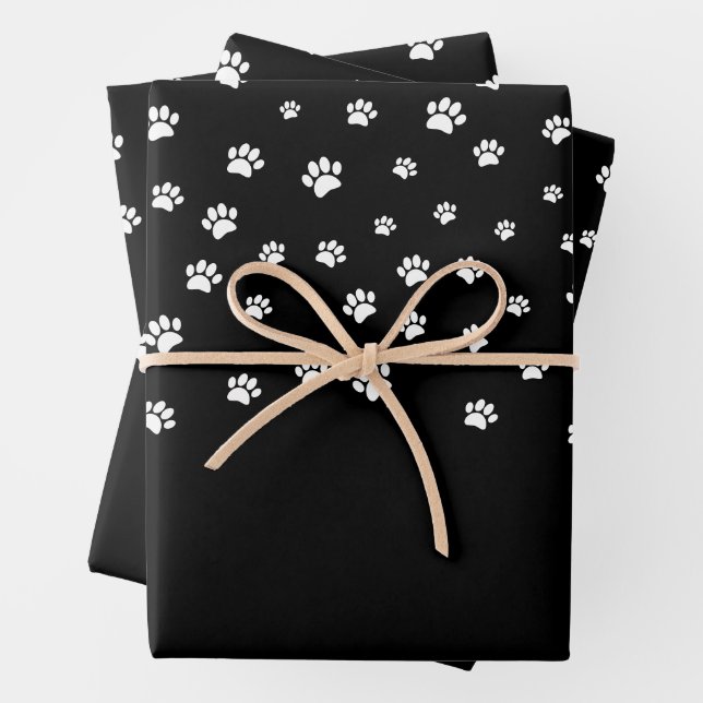 White Puppy Paw Print Pattern Custom Wrapping Paper Sheets (In situ)