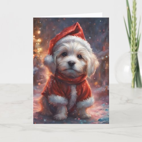 White Puppy Santa Holiday Dog Greetings Cute Pet