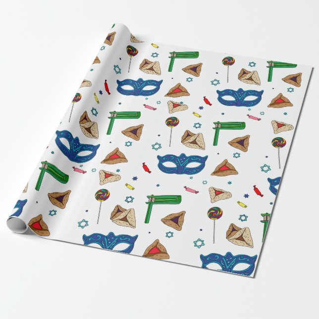 White Purim Wrapping Paper (Unrolled)
