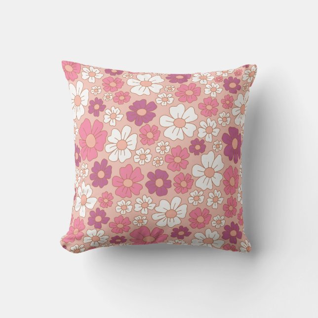 White, purple and blush floral pattern throw pillow (Front)