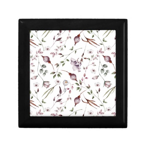 White Purple Buds Leaves Watercolor Floral Pattern Gift Box