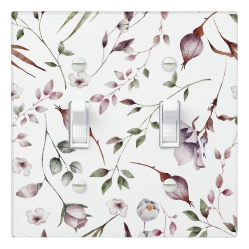 White Purple Buds Leaves Watercolor Floral Pattern Light Switch Cover