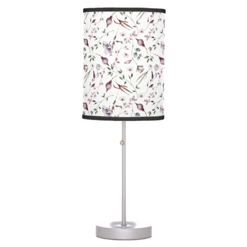 White Purple Buds Leaves Watercolor Floral Pattern Table Lamp