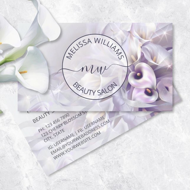 White Purple Calla Flower Logo Business Card (Creator Uploaded)