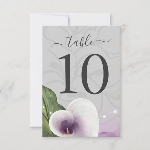 White Purple Calla Lily Wedding Table Number Cards