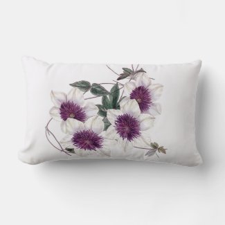 White Purple Center Clematis Indoor Lumbar Pillow