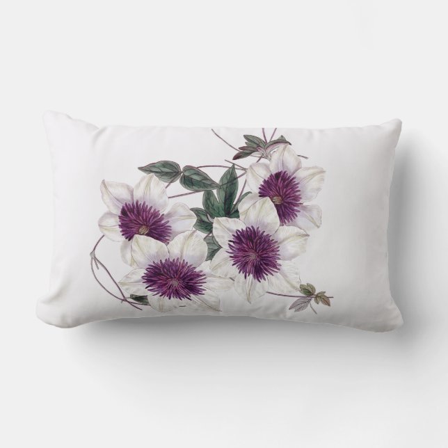 White Purple Center Clematis Indoor Lumbar Pillow (Front)