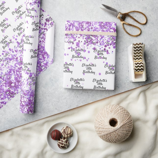 White purple confetti birthday wrapping paper (Crafts)