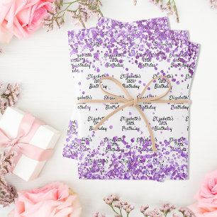White purple confetti birthday wrapping paper sheets