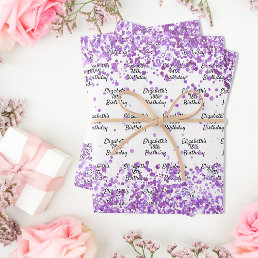 White purple confetti glitter birthday wrapping paper sheets