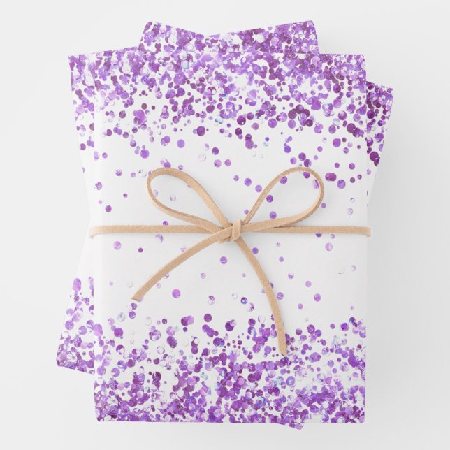 White purple confetti glitter Christmas Xmas Wrapping Paper Sheets (In situ)