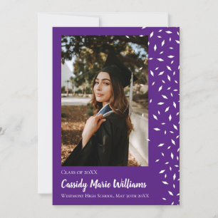 White Purple Confetti Graduation Announcement
