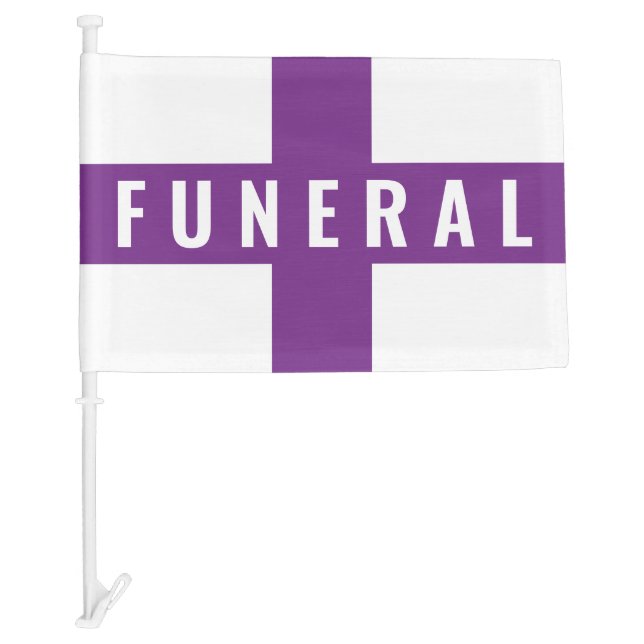 White Purple Cross Funeral Procession Car Flag (Front)